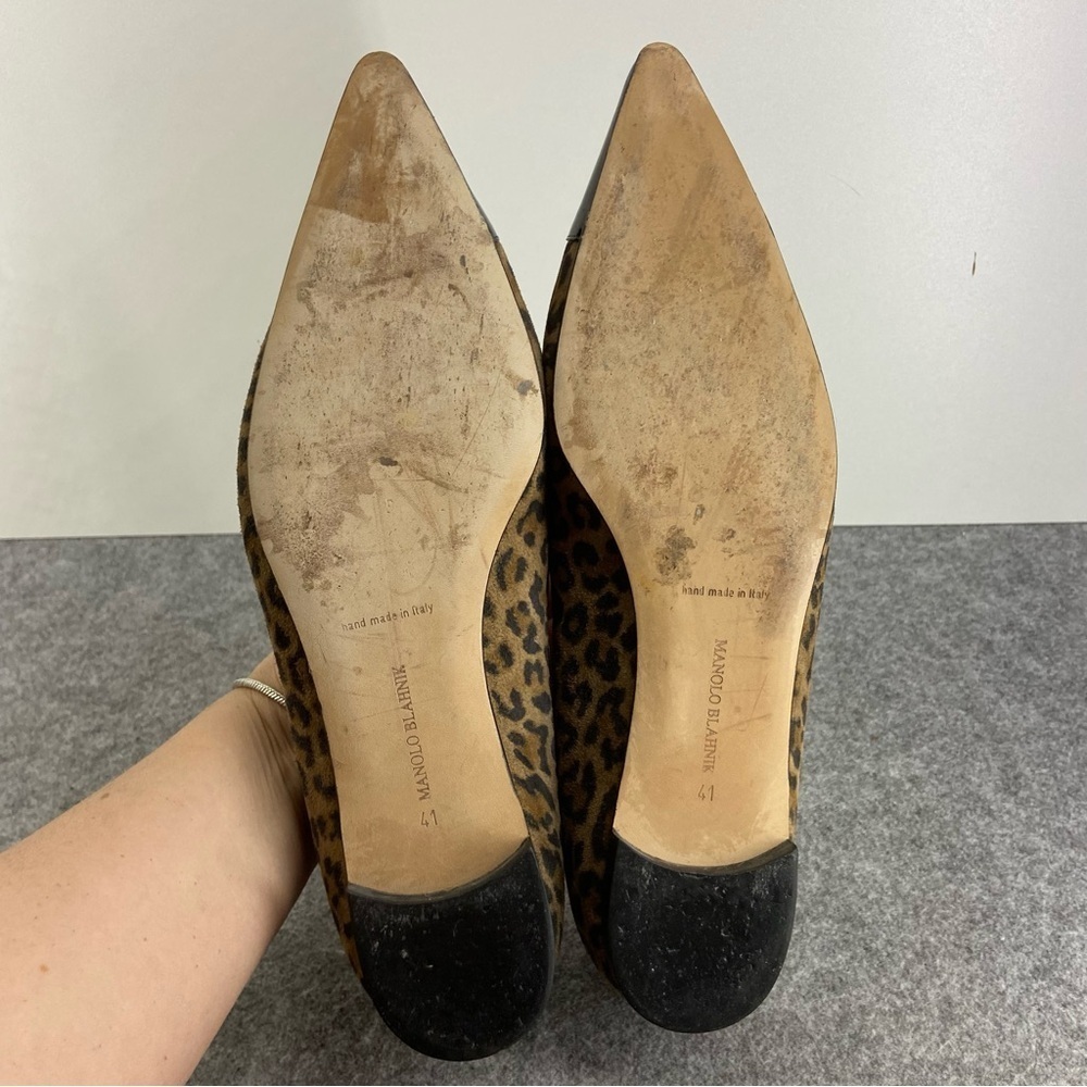 Manolo Blahnik Suede Leopard Print Black Patent Flats Women’s Size 41 - US 9-9.5 - Picture 4 of 13